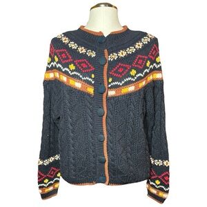 Chaus Multicolor Ramie Knit Fair Isle Vintage Cardigan